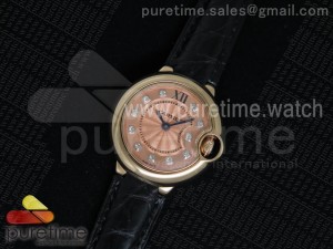 Ballon Bleu 28.5mm Ladies RG Pink Textured Dial on Black Leather Strap Ronda Quartz