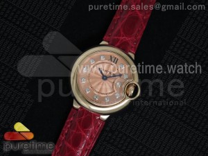 Ballon Bleu 28.5mm Ladies RG Pink Textured Dial on Red Leather Strap Ronda Quartz