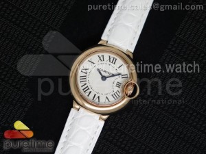 Ballon Bleu 28.5mm Ladies RG White Dial on White Leather Strap Ronda Quartz