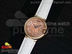 Ballon Bleu 28.5mm Ladies RG Pink Textured Dial on White Leather Strap Ronda Quartz