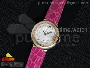 Ballon Bleu 28.5mm Ladies RG Silver Dial Diamonds Markers on Deep Pink Leather Strap Ronda Quartz