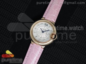 Ballon Bleu 28.5mm Ladies RG Silver Dial Diamonds Markers on Pink Leather Strap Ronda Quartz