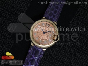 Ballon Bleu 28.5mm Ladies RG Pink Textured Dial on Purple Leather Strap Ronda Quartz