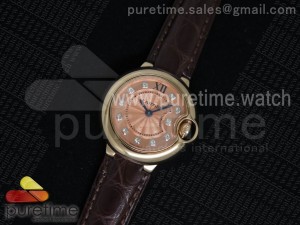 Ballon Bleu 28.5mm Ladies RG Pink Textured Dial on Brown Leather Strap Ronda Quartz