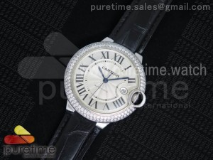 Ballon Bleu Real WG Diamonds Bezel 42mm Silver Textured Dial on Black Croco Strap ETA2892