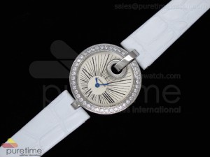 Captive Ladies SS Cream Dial Diamond Bezel on White Leather Strap Swiss Quartz