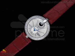 Captive Ladies SS Cream Dial Diamond Bezel on Red Leather Strap Swiss Quartz 