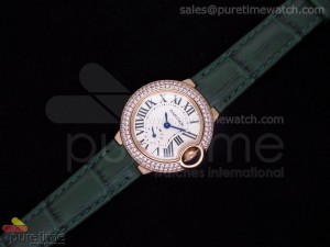 Ballon Bleu Ladies RG White Dial Diamond Bezel on Green Leather Strap Swiss Quartz