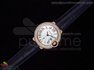 Ballon Bleu Ladies RG White Dial Diamond Bezel on Black Leather Strap Swiss Quartz