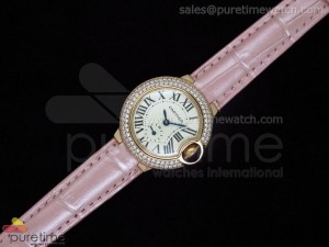 Ballon Bleu Ladies RG White Dial Diamond Bezel on Pink Leather Strap Swiss Quartz