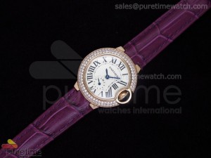 Ballon Bleu Ladies RG White Dial Diamond Bezel on Purple Leather Strap Swiss Quartz
