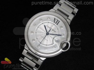 Ballon Bleu 42mm SS Silver Dial with Diamon Markers on SS Bracelet A2824