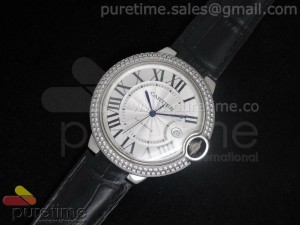 Ballon Bleu de SS White Data Display Dia Diamond Crested Bezel on Black Leather Strap A2892