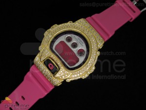 Shock Resist YG Silver Dial on Pink Rubber Strap Quartz