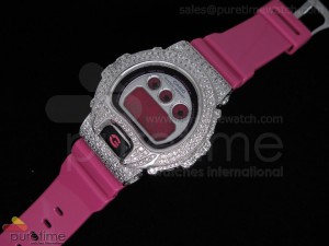 Shock Resist SS Silver Dial on Pink Rubber Strap Quartz