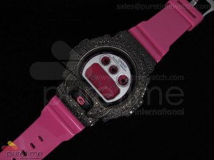 Shock Resist PVD Silver Dial on Pink Rubber Strap Quartz