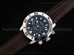 Quartz Chronograph SS Black Dial on Brown Leather Strap