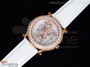 Happy Sports 150th Anniversary Animal World RG Koi Dial on White Leather Strap Swiss Quartz