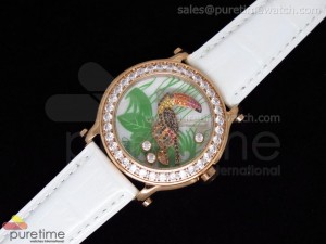 Happy Sports 150th Anniversary Animal World RG Toucan Dial on White Leather Strap Swiss Quartz