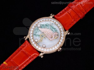 Happy Sports 150th Anniversary Animal World RG Flamingo Dial on Red Leather Strap Swiss Quartz 