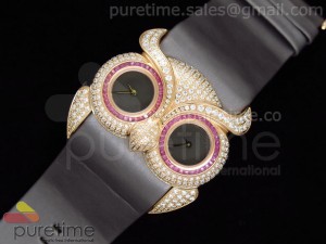 Owl Ladies Diamond RG Black Dial on Grey Leather Strap Jap Quartz