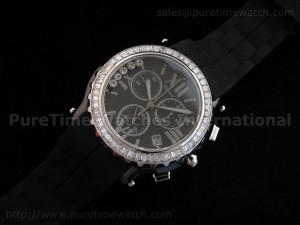 Happy Sport Chronograph Black Ceramic Diamond Bezel