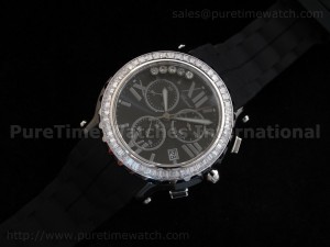 Happy Sport Chronograph Black Ceramic Diamond Bezel