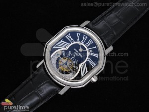 Tourbillon 8 Days SS Black Dial Black Leather Strap  