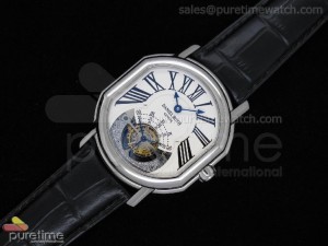 Tourbillon 8 Days SS White Dial Black Leather Strap