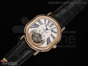 Tourbillon 8 Days RG White Dial Black Leather Strap  