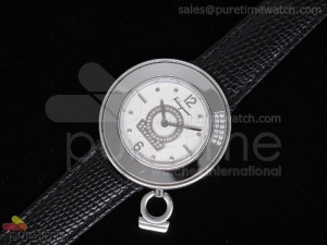 Gancino Sparkling SS White Textured Dial on Black Leather Strap Quartz