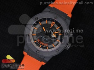 F-80 GMT Carbon Fiber Black Dial Orange Markers on Orange Rubber Strap Swiss Quartz