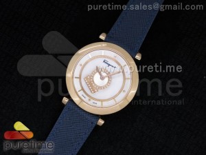 Gancino Charms RG White MOP Dial on Blue Leather Strap Ronda Quartz