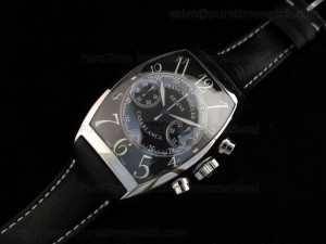 Casablanca Chrono SS Black Dial on Black Leather Strap ETA-7753