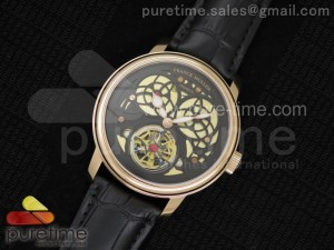 Giga Tourbillon RG Black Skeleton Dial on Black Leather Strap A23J