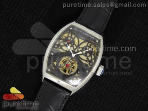 Giga Tourbillon Oval SS Black Skeleton Dial on Black Leather Strap A23J