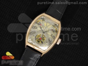 Giga Tourbillon Oval RG Silver Skeleton Dial on Black Leather Strap A23J