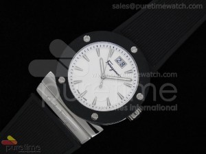 Gaucino Men SS Rubberclad White Dial Rubber Strap