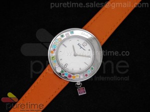 Gancino Sparkling SS White Dial on Orange Leather Strap Swiss Quartz