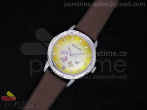 Butterfly 31.5mm SS Yellow Dial on Brown Fabric Strap Ronda Quartz