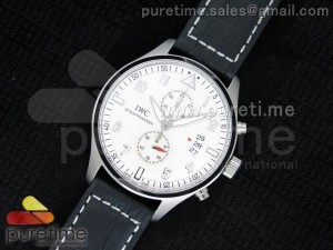 Pilot Chrono 45mm SS White Dial on Black Leather Strap Jap Quartz