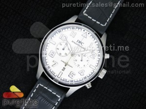 Portuguese Chronograph SS White Textured Dial on Black Leather Strap Jap Quartz