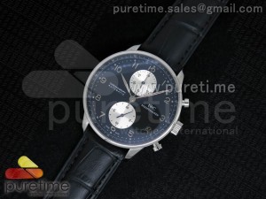 Portuguese 40mm Chrono SS Black/White Dial on Black Leather Strap A7750