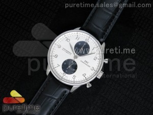 Portuguese 40mm Chrono SS White/Black Dial on Black Leather Strap A7750