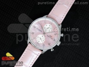 Portuguese 40mm Chrono SS Pink MOP Dial on Pink Croco Leather Strap A7750