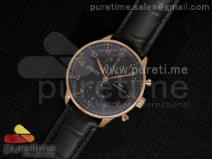 Portuguese 40mm Chrono RG Black Dial on Black Leather Strap A7750