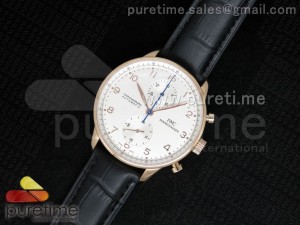 Portuguese 40mm Chrono RG White Dial on Black Leather Strap A7750