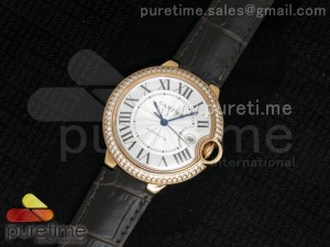 Ballon Bleu 42mm RG White Dial Diamonds Bezel on Brown Leather Strap ETA2892