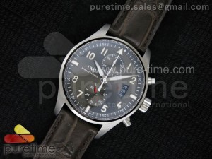 Pilot Chrono SS 3878 Gray Dial on Deep Brown Croco Leather Strap ETA7750