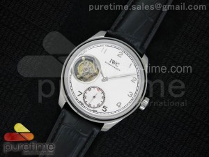 Portuguese Flying Tourbillon SS White Dial on Black Leather Strap